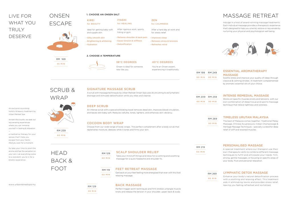 Onsen Spa menu