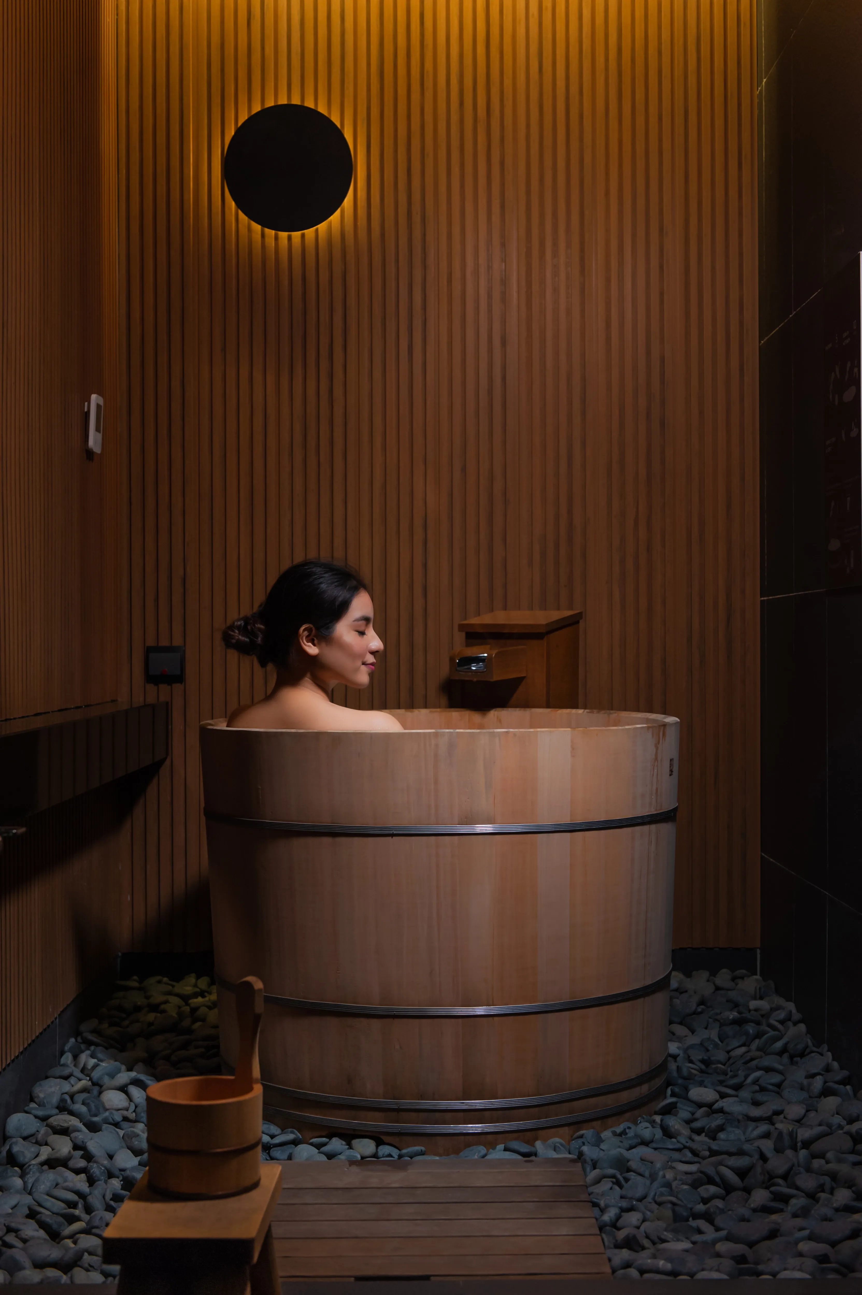 Bathing in onsen spa